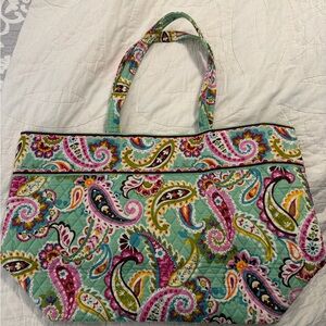 Vera Bradley Quilted Paisley Tote in Mint and Pink Accents
